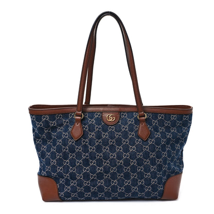 Gucci New Denim GG Monogram Medium Ophidia Shopping Tote Blue Tea Cuir 1 of 13
