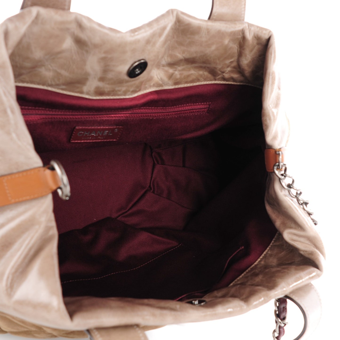 Iridescent Calfskin Quilted Large In The Mix Tote Brown