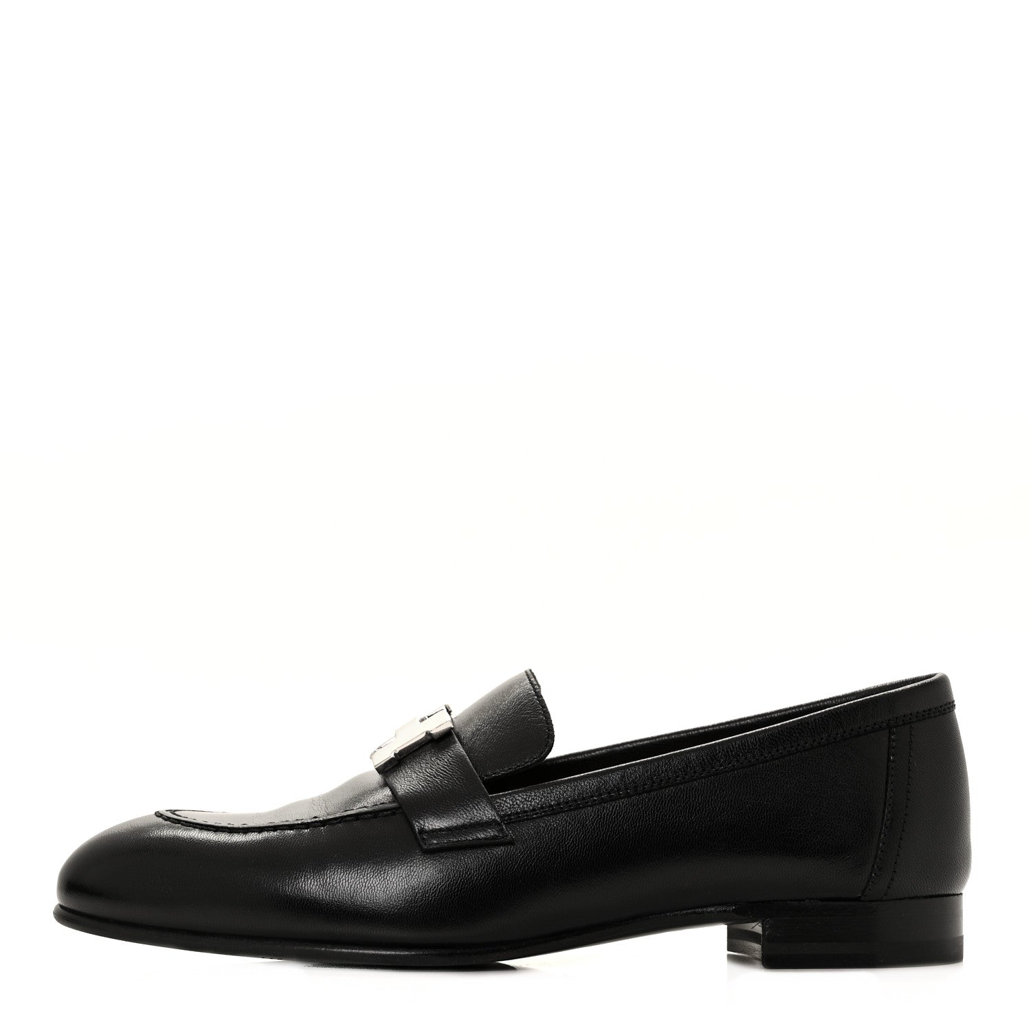 Hermes Goatskin Womens Paris Loafers 36.5 Black 1 of 9
