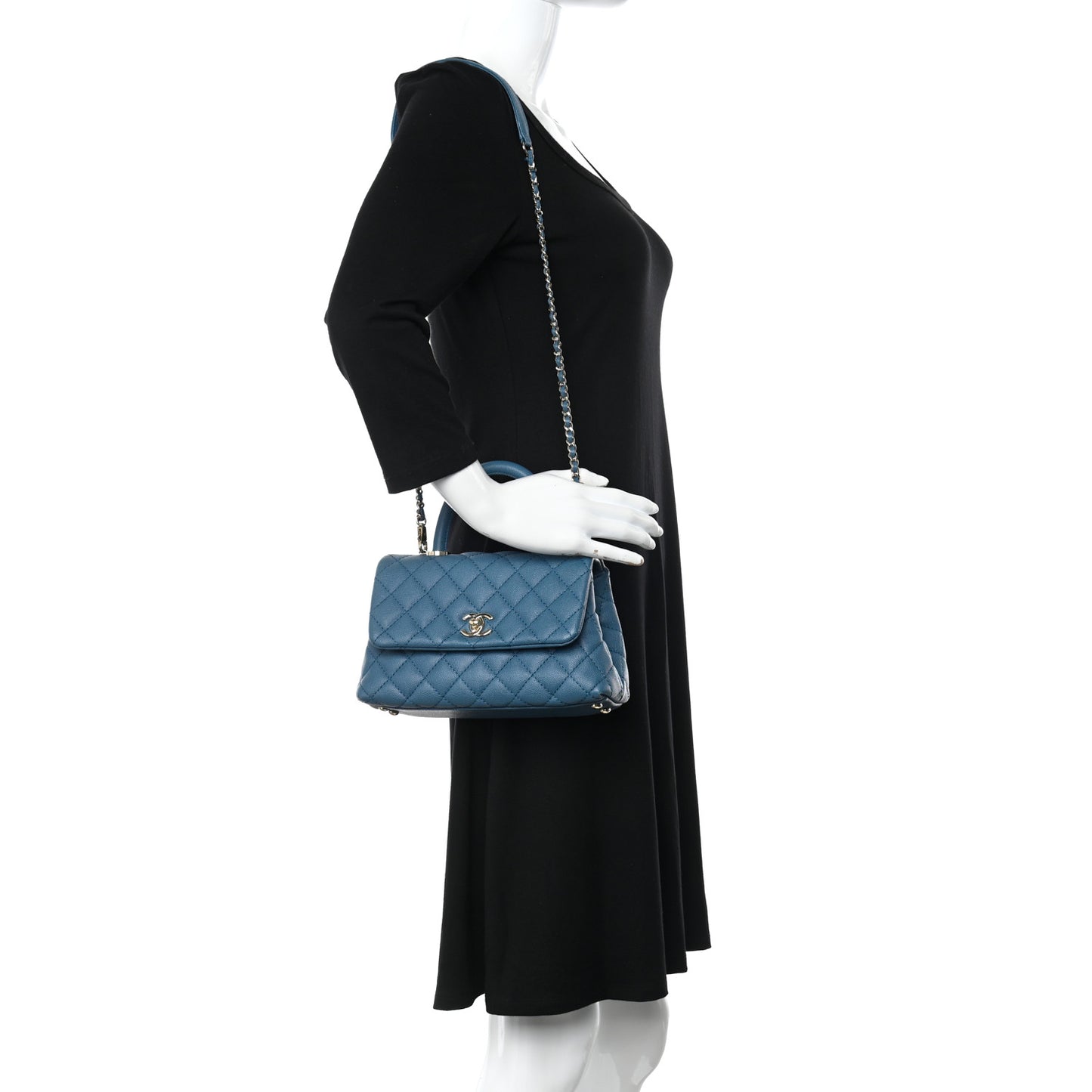 Caviar Quilted Mini Coco Handle Flap Dark Turqouise