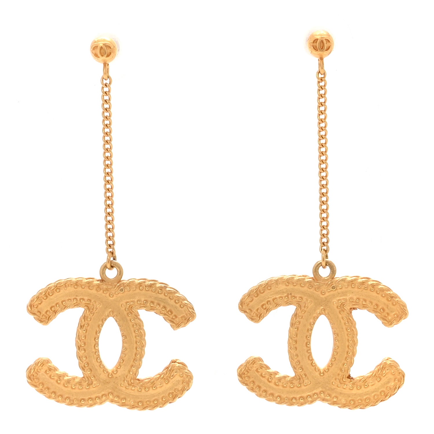 Chanel CC Drop Earrings Matte Gold 1 of 5