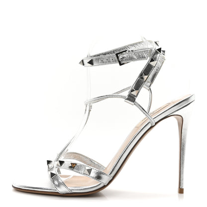 Valentino Garavani Metallic Nappa Rockstud Ankle T-Strap 100mm Sandals 39.5 Silver 1 of 8