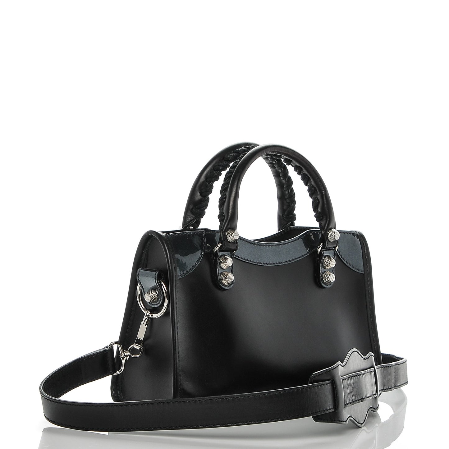 Smooth Calfskin Metallic Patent Giant 12 Silver Hardware Mini City Black Gris