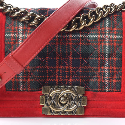 Chanel Velvet Plaid Tartan Small Boy Flap Red 8 of 15