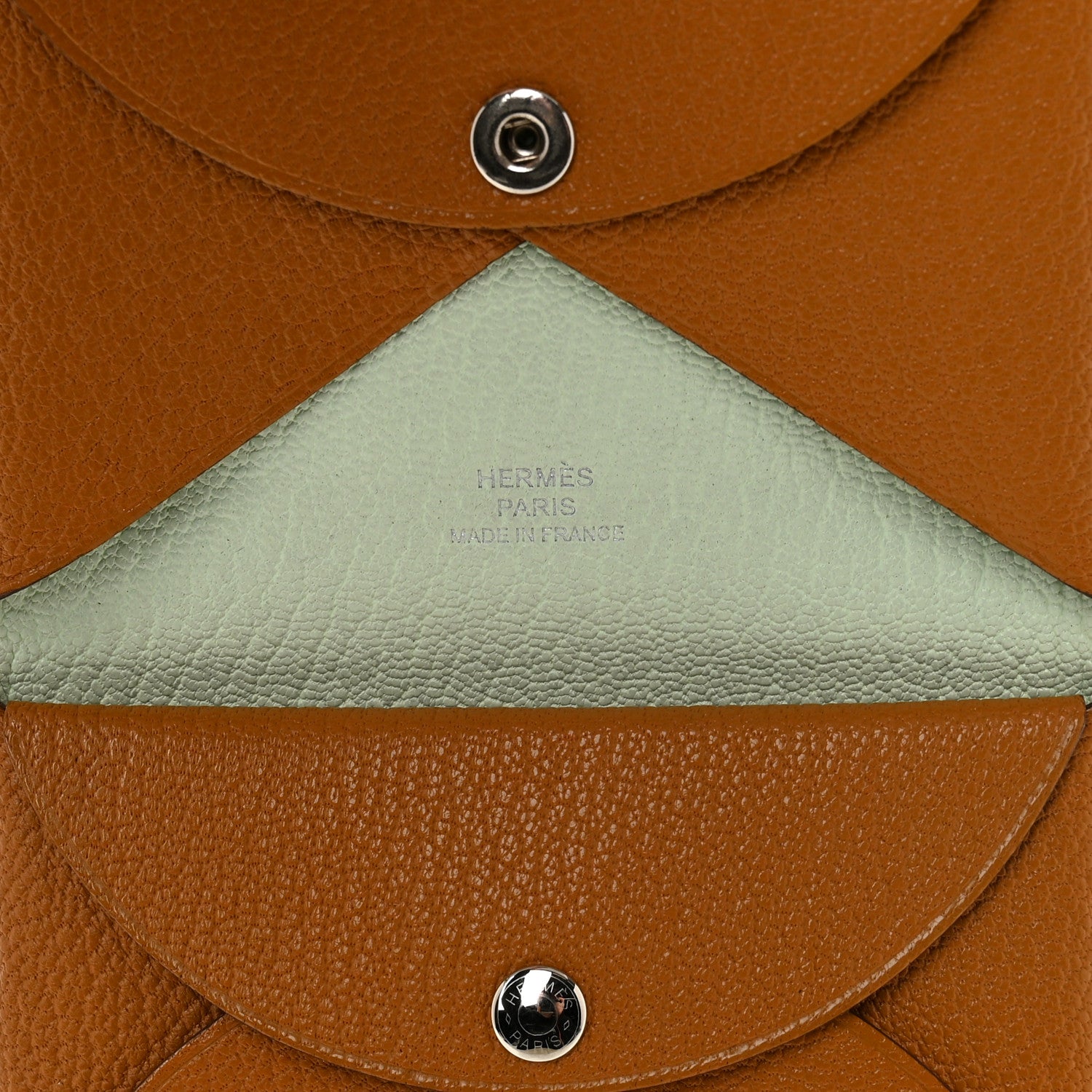 Hermes Chevre Mysore Verso Calvi Duo Card Case Caramel Vert Fizz 5 of 9