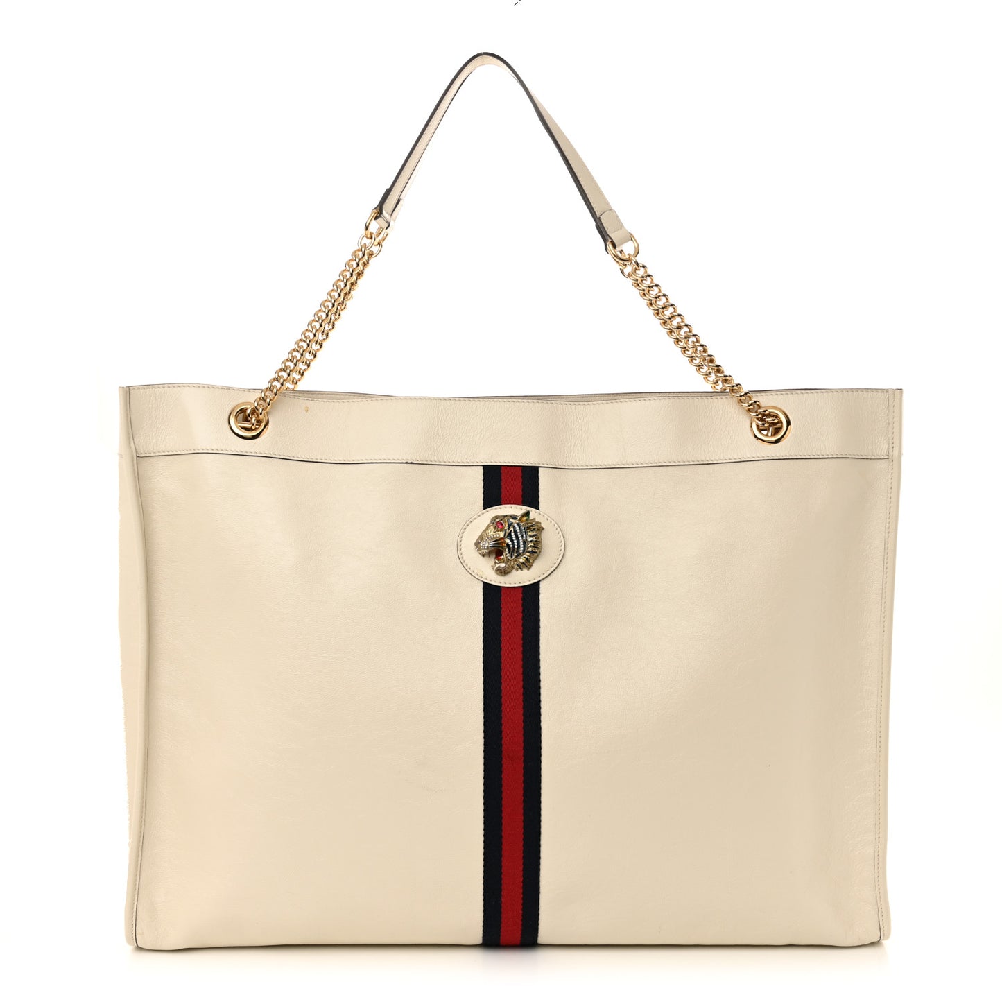 Calfskin Maxi Rajah Chain Tote White