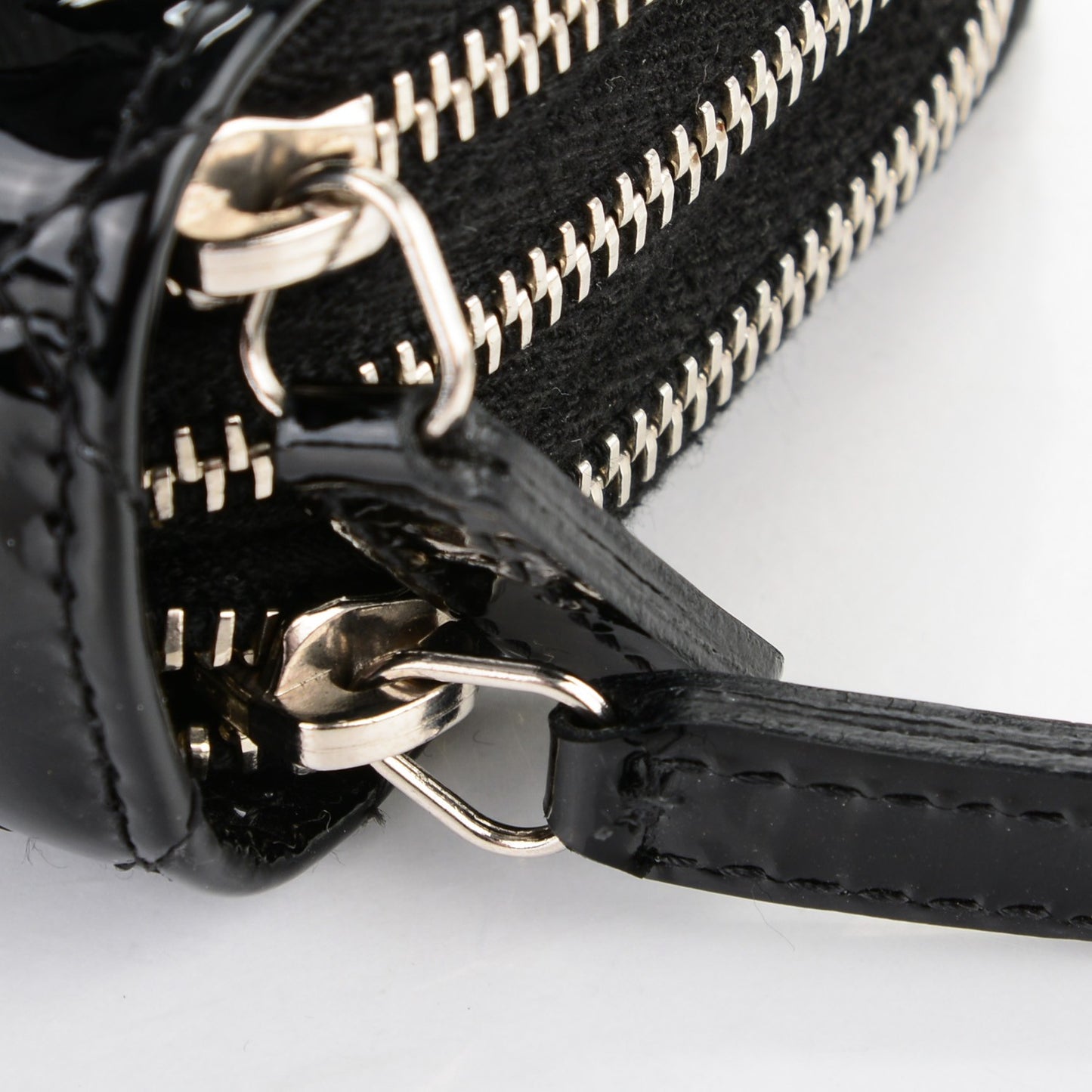 Patent Calfskin Quilted Zip Around Phone Holder Black