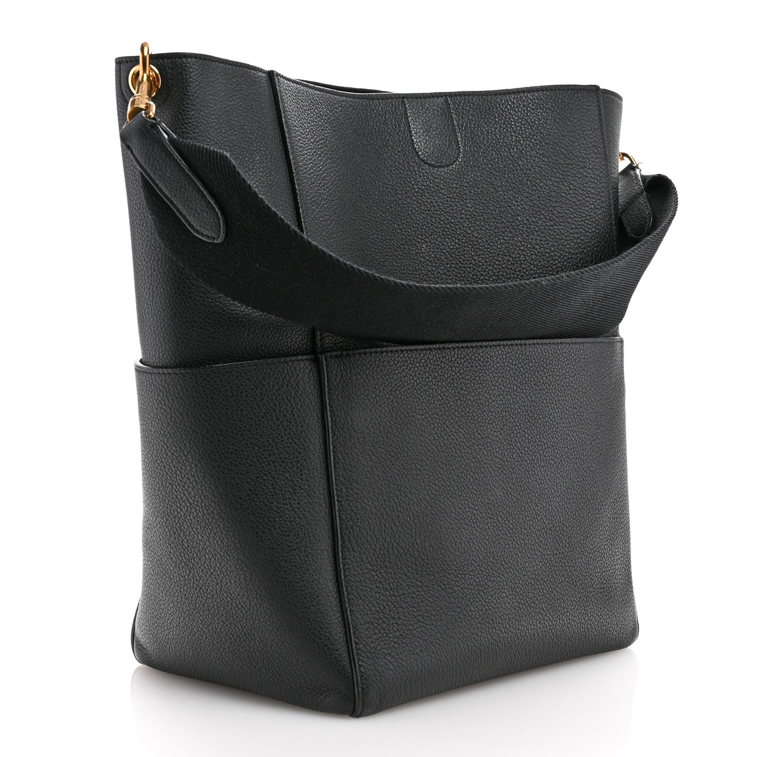 Celine Soft Grained Calfskin Sangle Bucket Bag Black 3 of 11