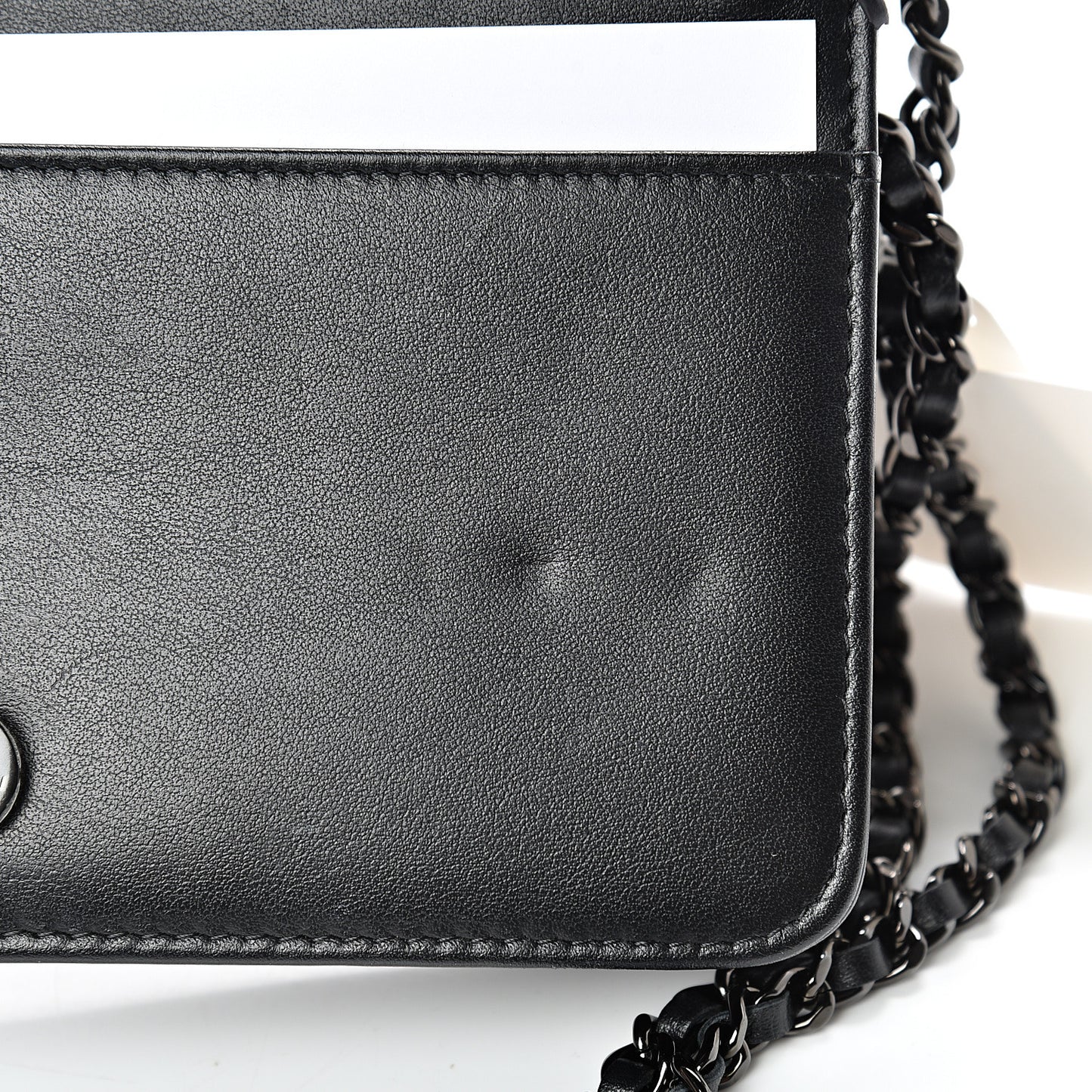 Aged Calfskin Chevron Quilted Gabrielle Wallet On Chain WOC Black