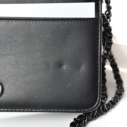 Chanel Aged Calfskin Chevron Quilted Gabrielle Wallet On Chain WOC Black 11 of 16