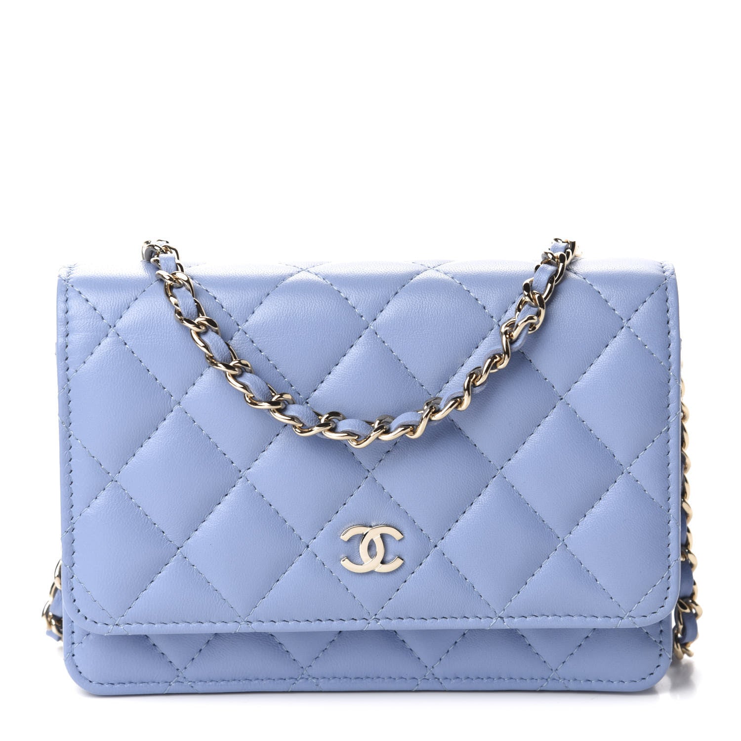 Chanel Lambskin Quilted Mini Wallet On Chain WOC Light Blue 1 of 11