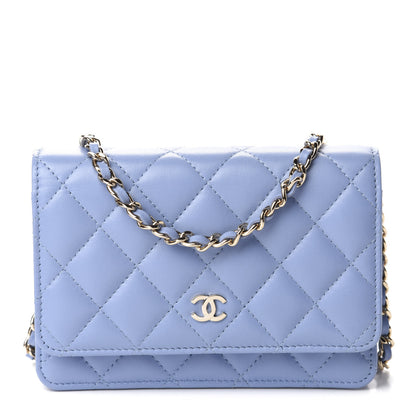 Chanel Lambskin Quilted Mini Wallet On Chain WOC Light Blue 1 of 11