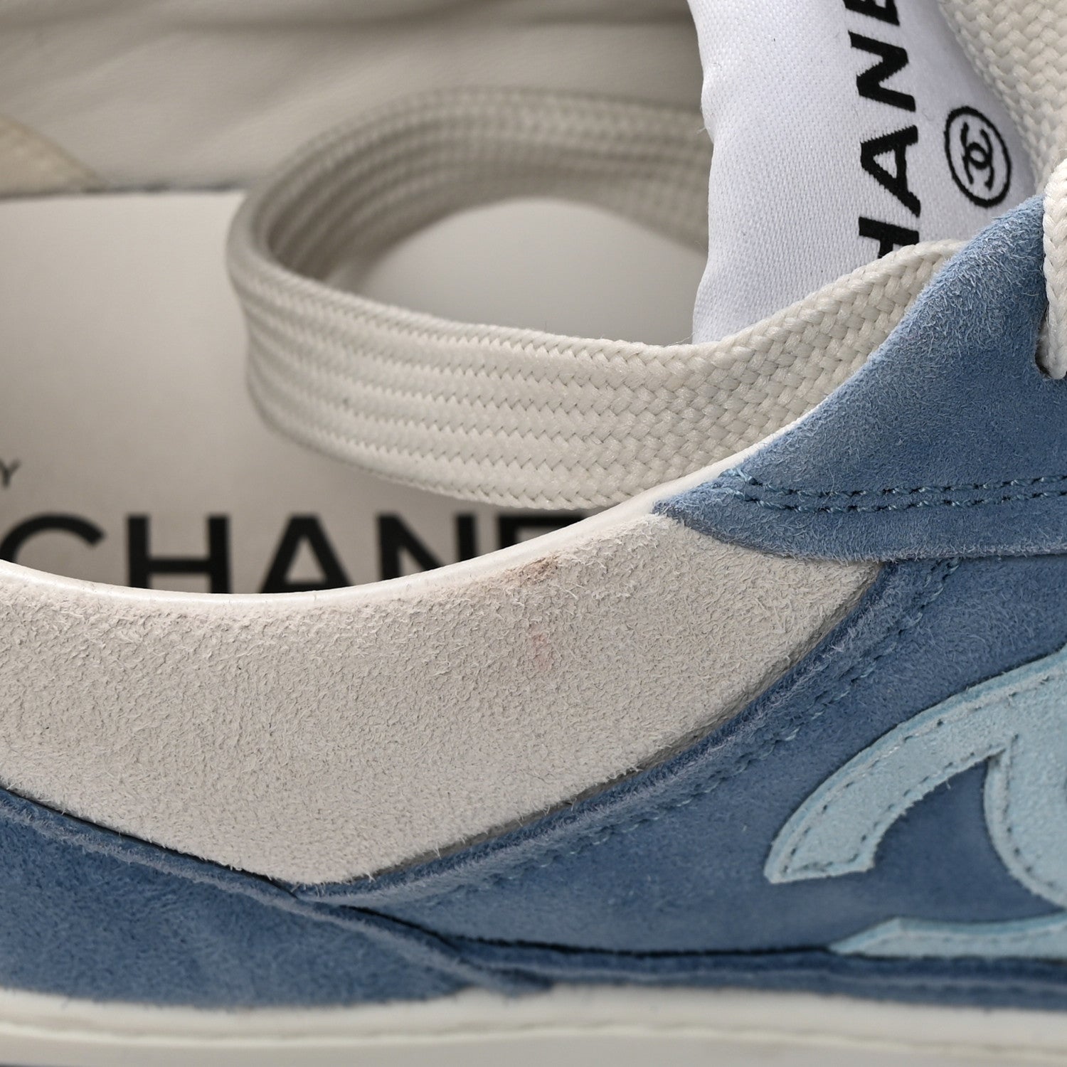 Chanel Suede Kidskin Womens CC Sneakers 39 White Blue 15 of 15