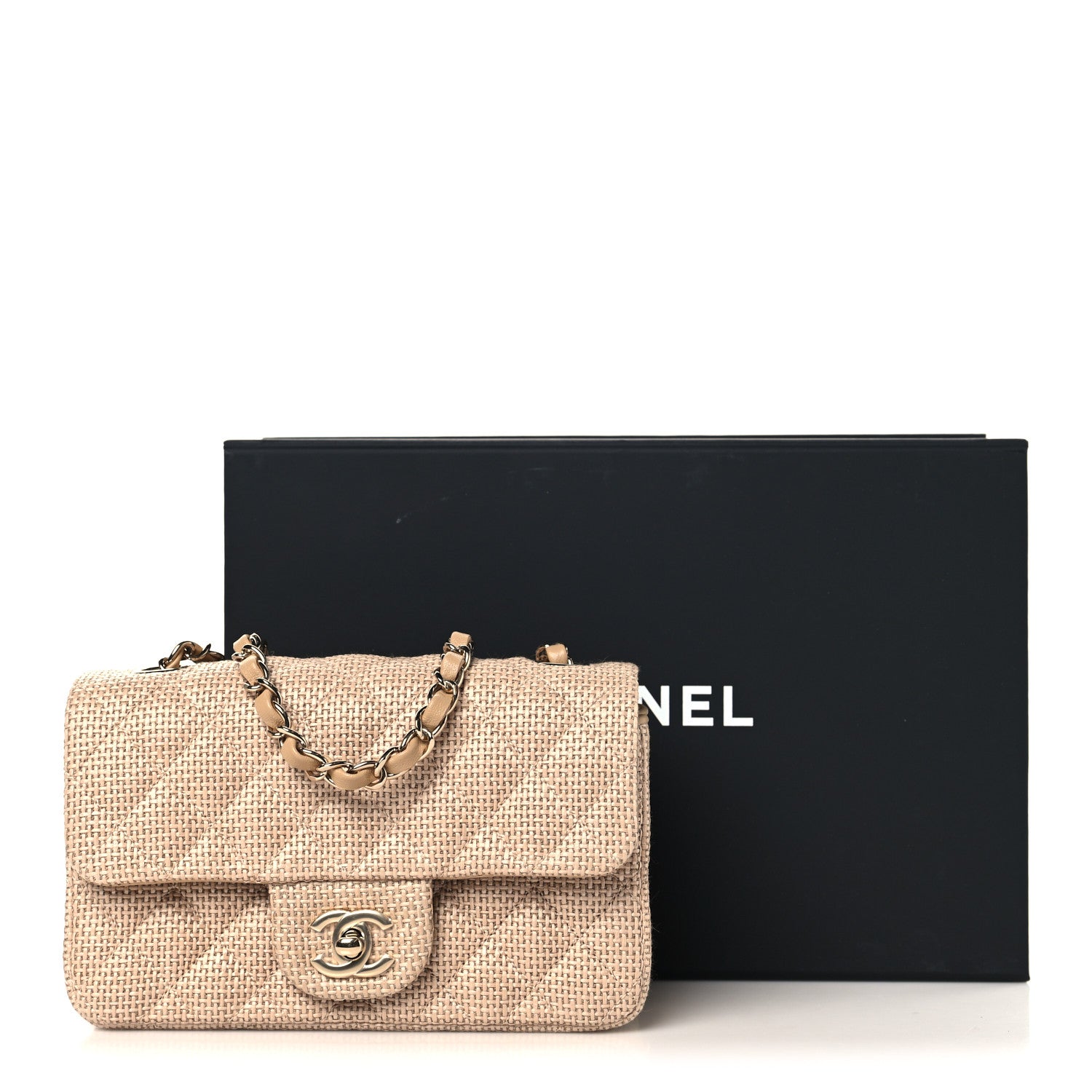 Chanel Braided Raffia Quilted Mini Rectangular Flap Dark Beige