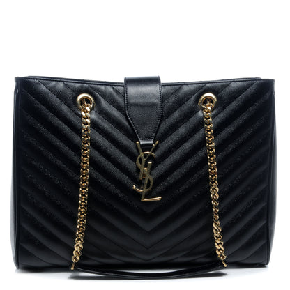 Saint Laurent Matelasse Chevron Monogram Shopping Bag Black 1 of 10