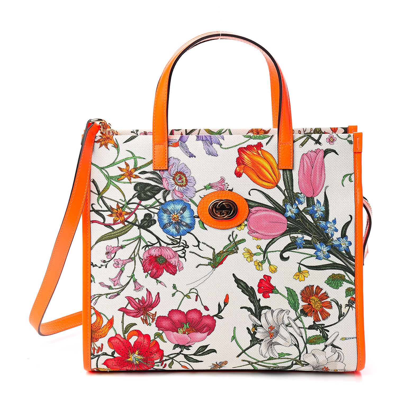 Gucci Canvas Medium Flora Tote White Multicolor Orange Fluo 1 of 11