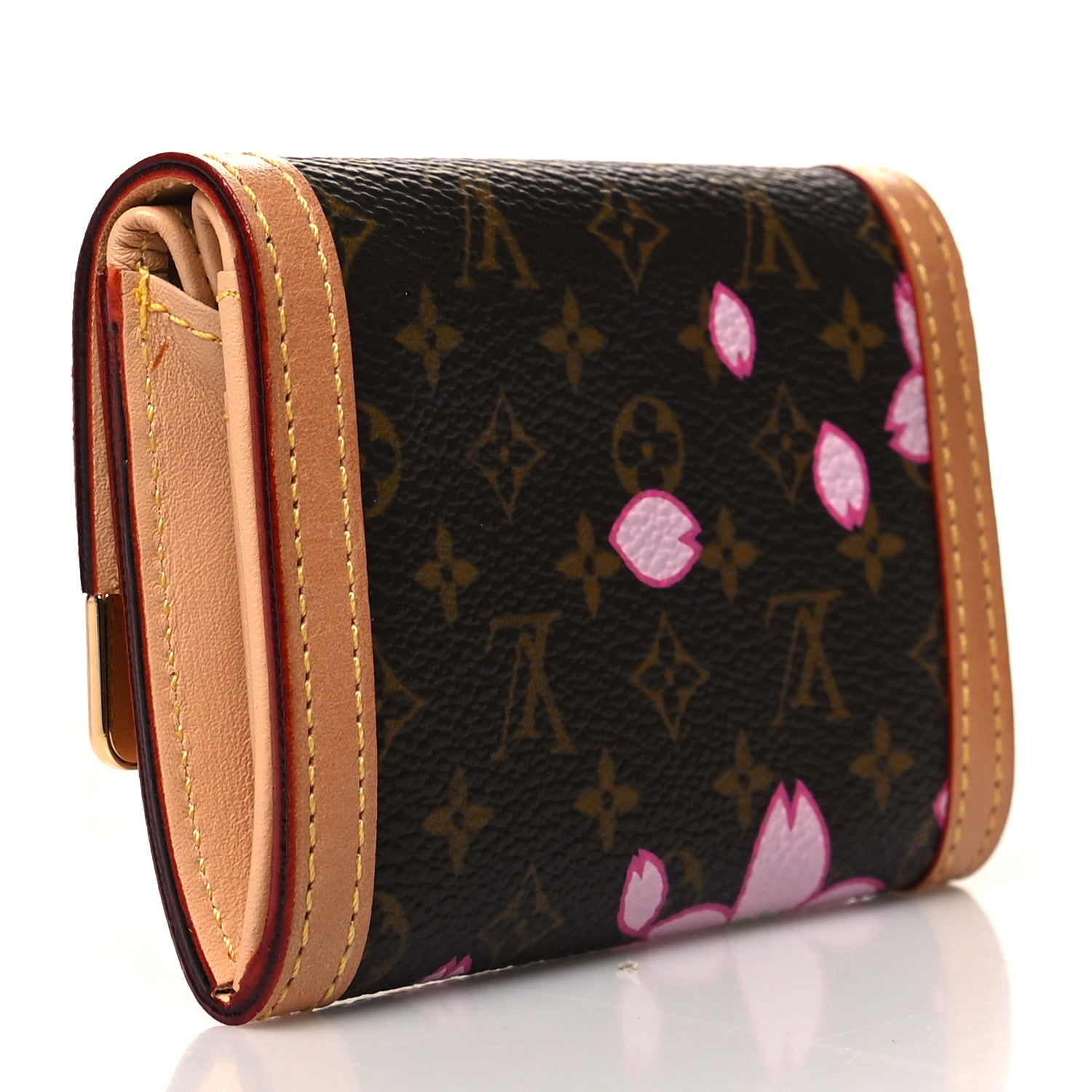 Louis Vuitton Monogram Cherry Blossom Porte-Monnaie Plat Coin Purse Brown 3 of 8