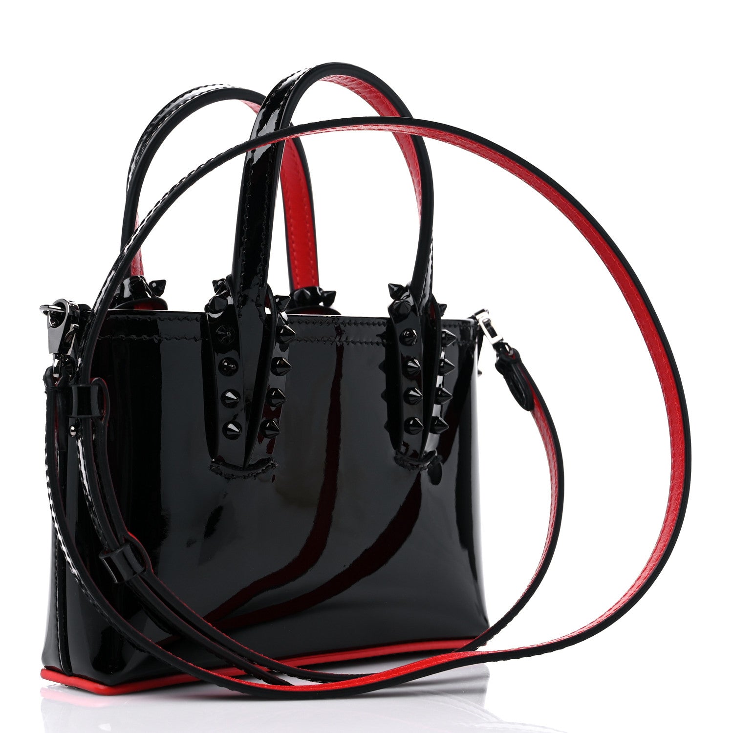 Christian Louboutin Patent Calfskin Spikes Mini East West Cabata Tote Black 3 of 9
