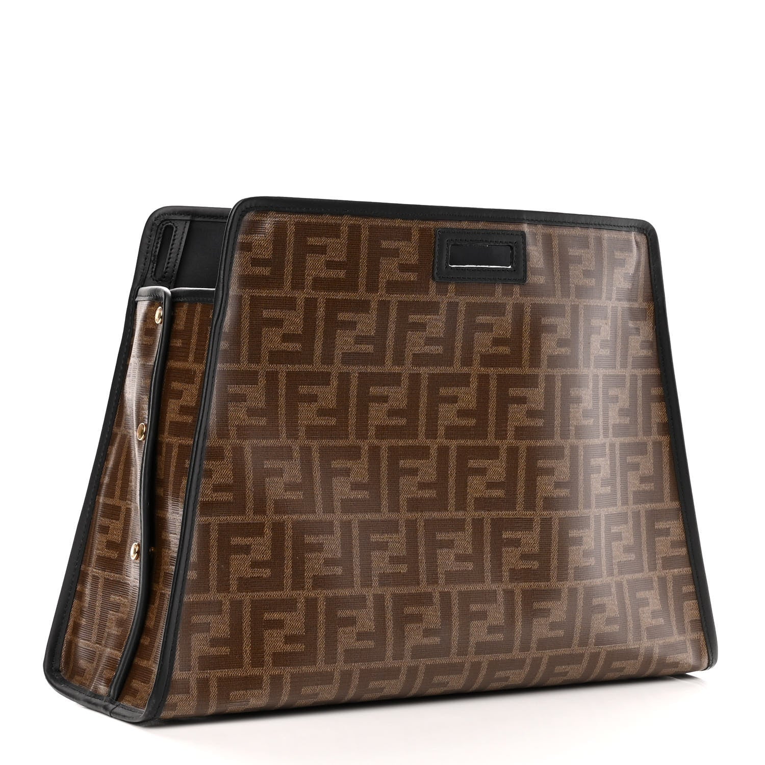 Fendi Glazed Fabric Vitello Century FF 1974 Stamp Patch Medium Peekaboo Defender Cover Mogano Panna Black 3 of 13