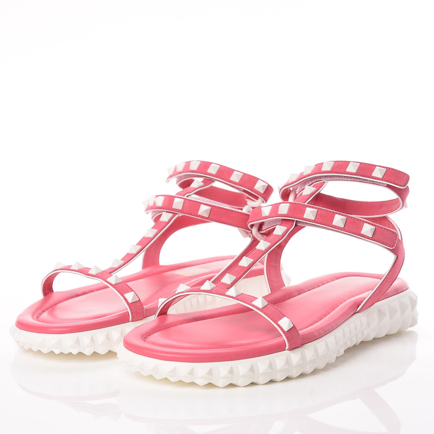 Valentino Garavani Suede Free Rockstud Gladiator Sandals 38 Shadow Pink White 3 of 9
