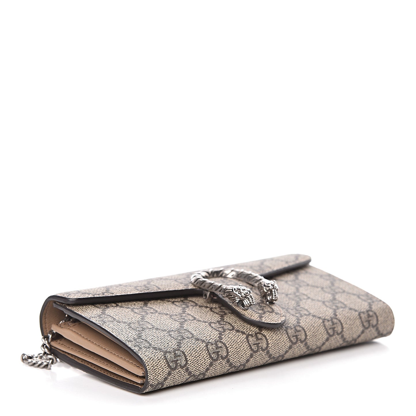 GG Supreme Monogram Dionysus Chain Clutch Wallet Beige Taupe