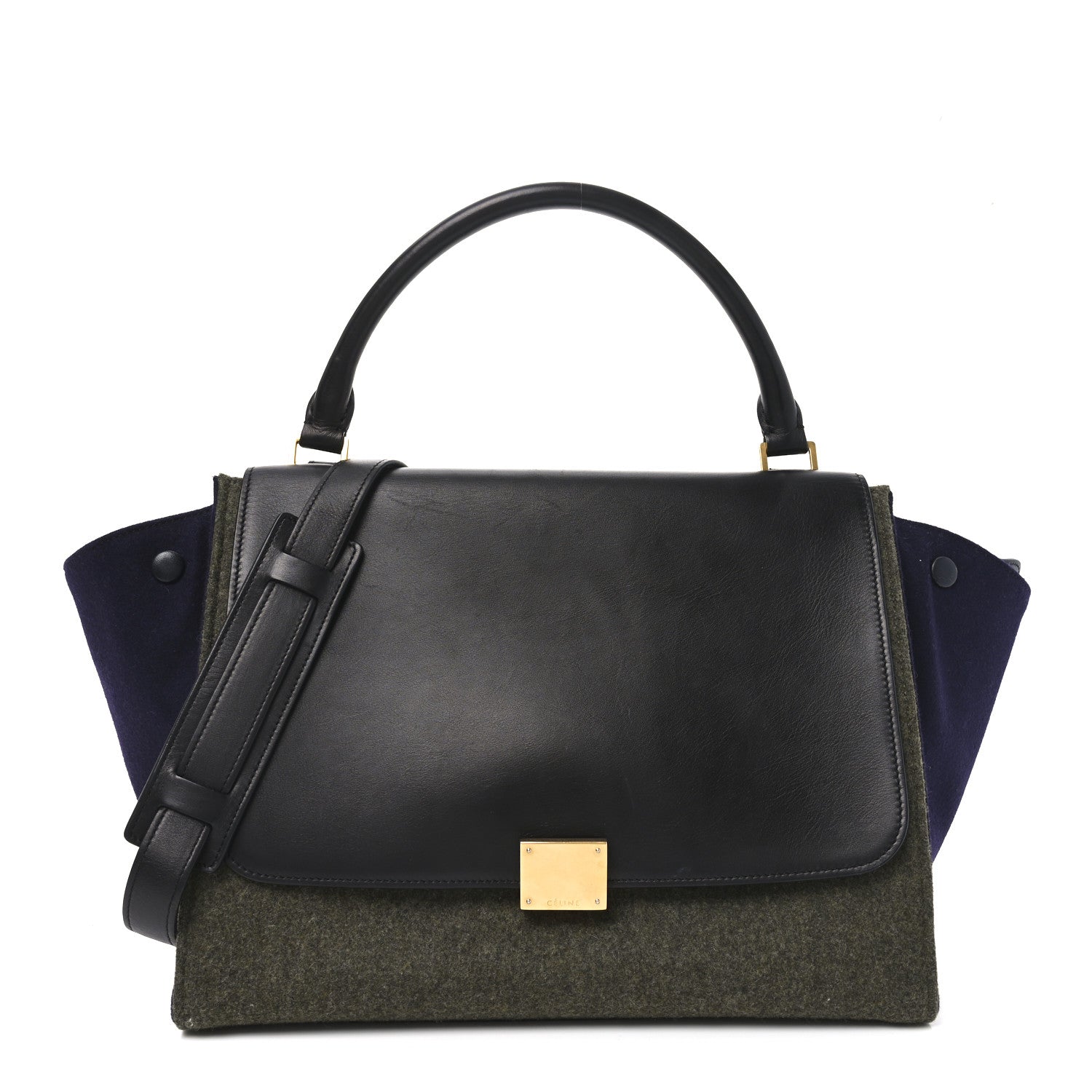 Celine Smooth Calfskin Felt Medium Trapeze Khaki 1 of 8