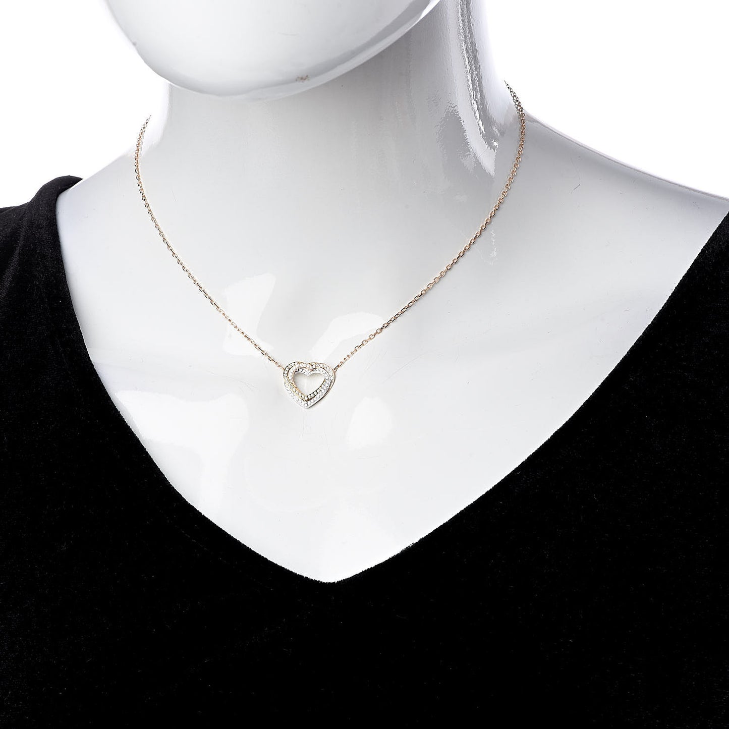 18K Pink Yellow White Gold Diamond Trinity Heart Paved Pendant Necklace