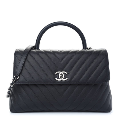 Chanel Caviar Chevron Quilted Medium Coco Handle Flap Black 1 of 9