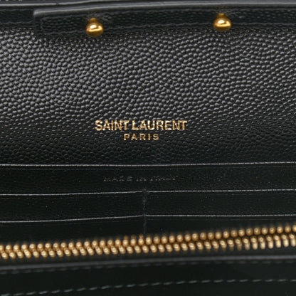 Saint Laurent Grain De Poudre Matelasse Chevron Monogram Chain Wallet Black 8 of 11