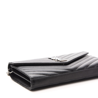 Saint Laurent Grain De Poudre Matelasse Chevron Monogram Chain Wallet Black 7 of 10