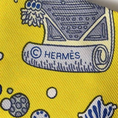 Hermes Silk La Folle Parade Twilly Jaune Vif Bleu Gris 4 of 5
