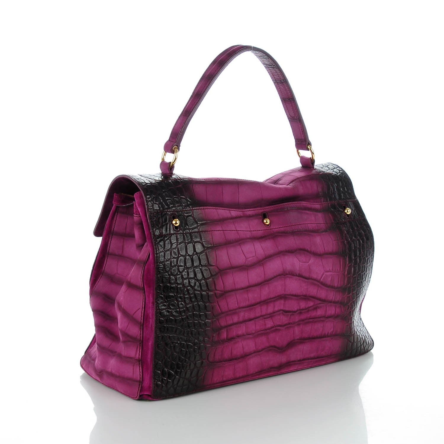 Saint Laurent Nubuck Crocodile Embossed Large Muse Two Purple 3 of 7