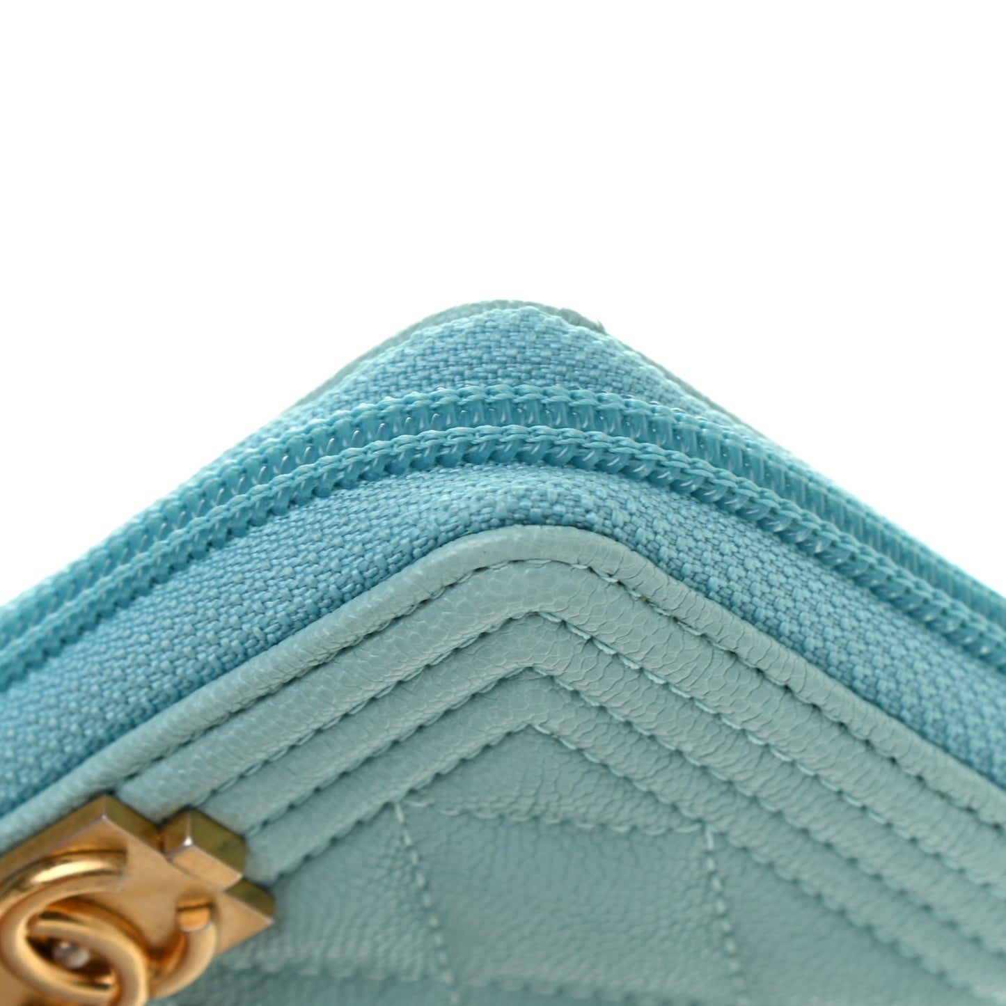 Caviar Quilted Boy Zip Around Coin Purse Wallet Light Blue