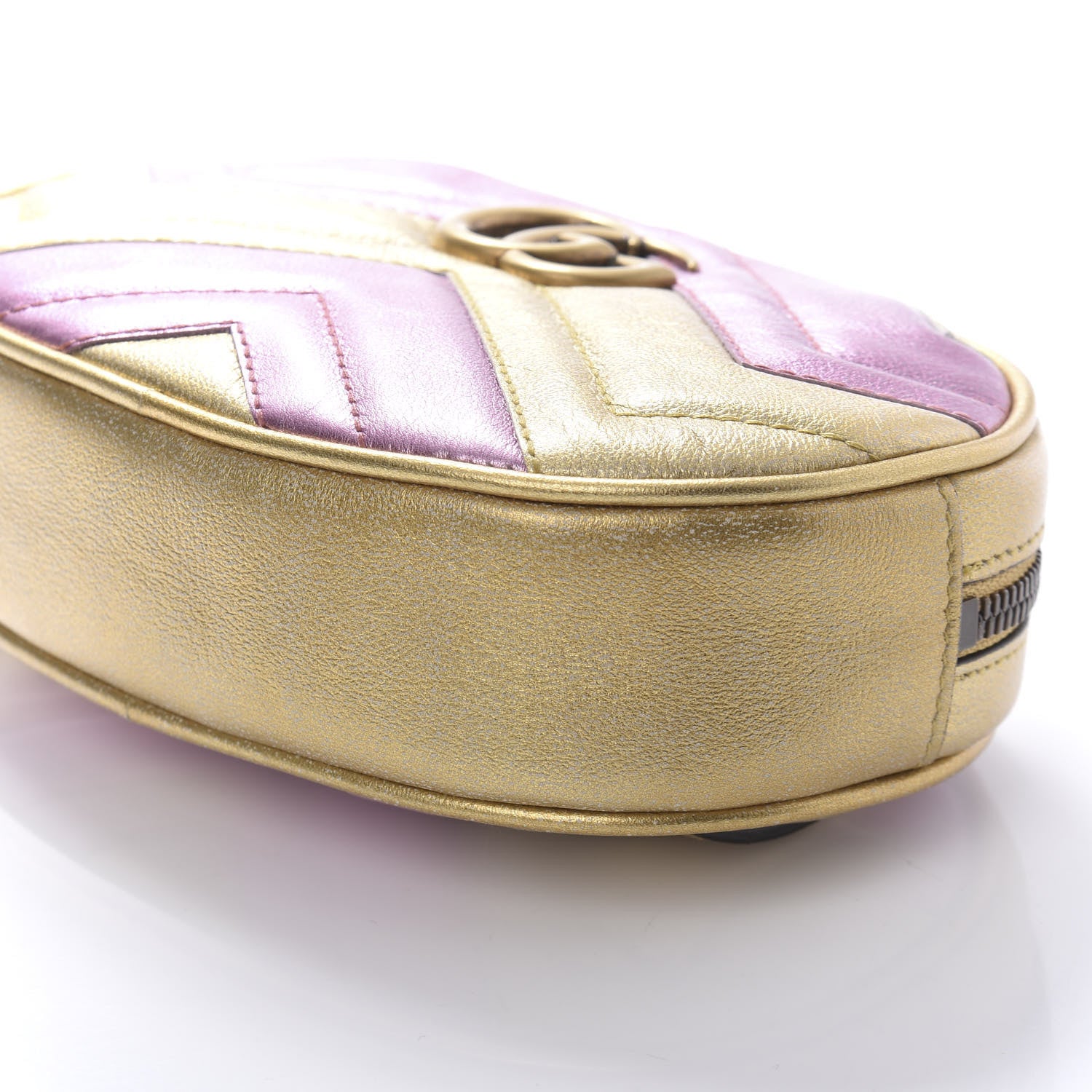 Gucci Metallic Nappa Matelasse Heart GG Marmont Belt Bag 95 38 Oro Vecchio Rosa 7 of 10
