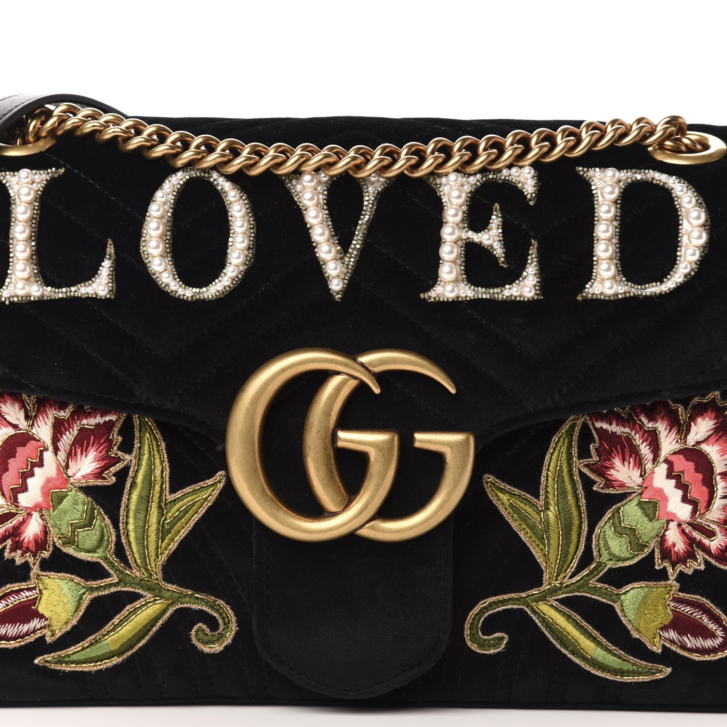 Gucci Velvet Matelasse Loved Embroidered Medium GG Marmont Shoulder Bag Black 11 of 11