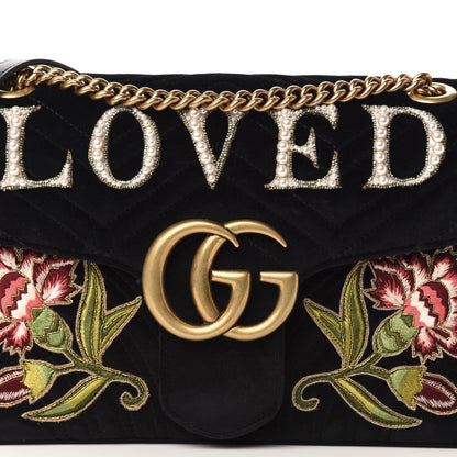 Gucci Velvet Matelasse Loved Embroidered Medium GG Marmont Shoulder Bag Black 11 of 11