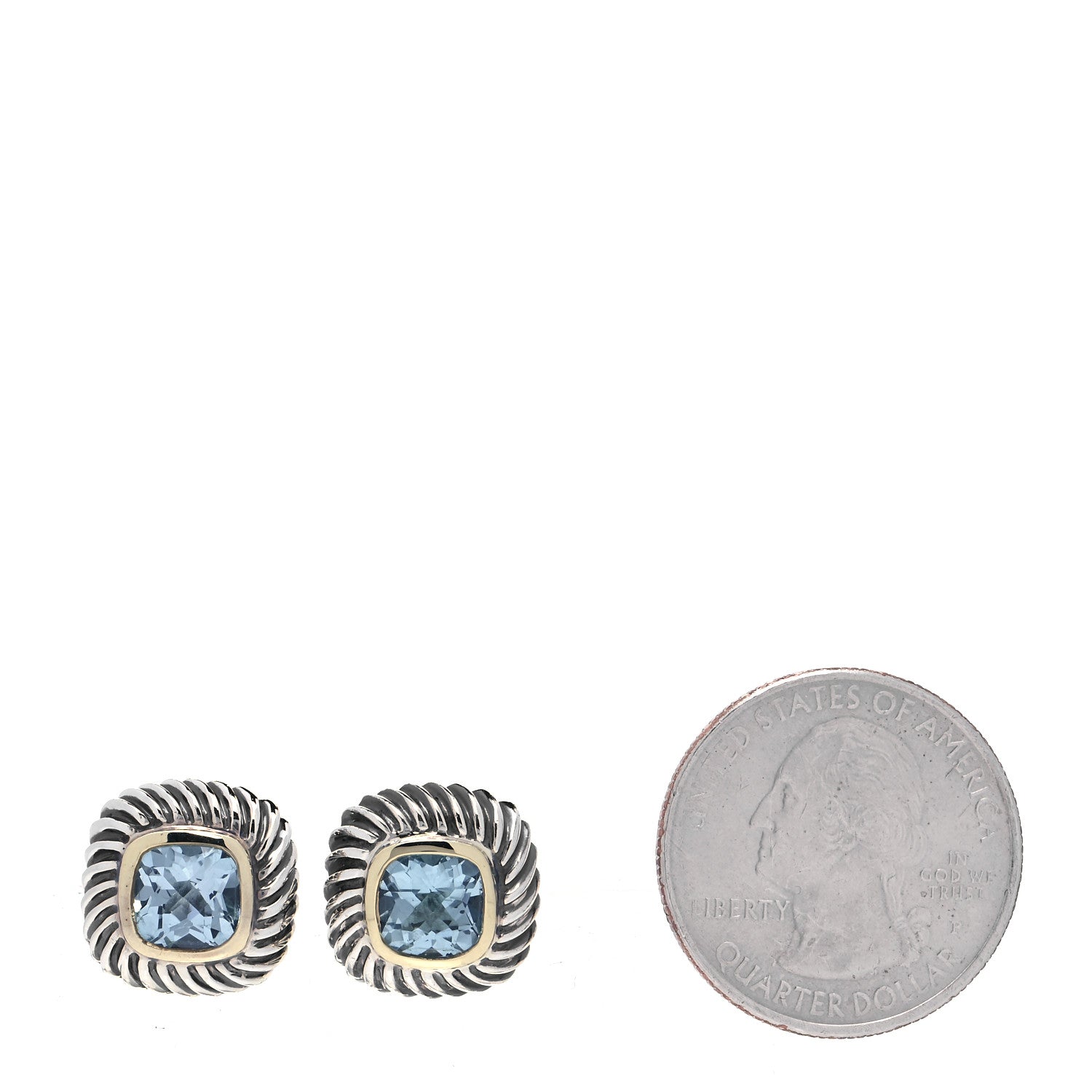 David Yurman Sterling Silver 14K Yellow Gold Blue Topaz 7mm Albion Earrings 2 of 4