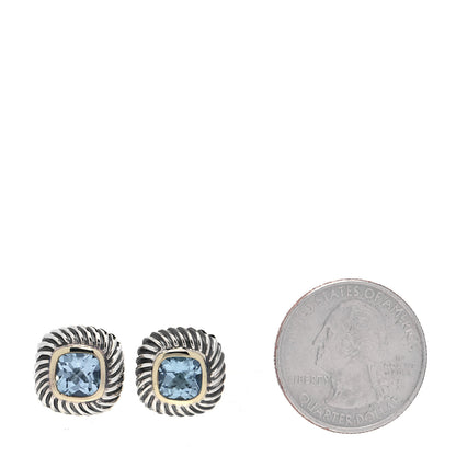 David Yurman Sterling Silver 14K Yellow Gold Blue Topaz 7mm Albion Earrings 2 of 4