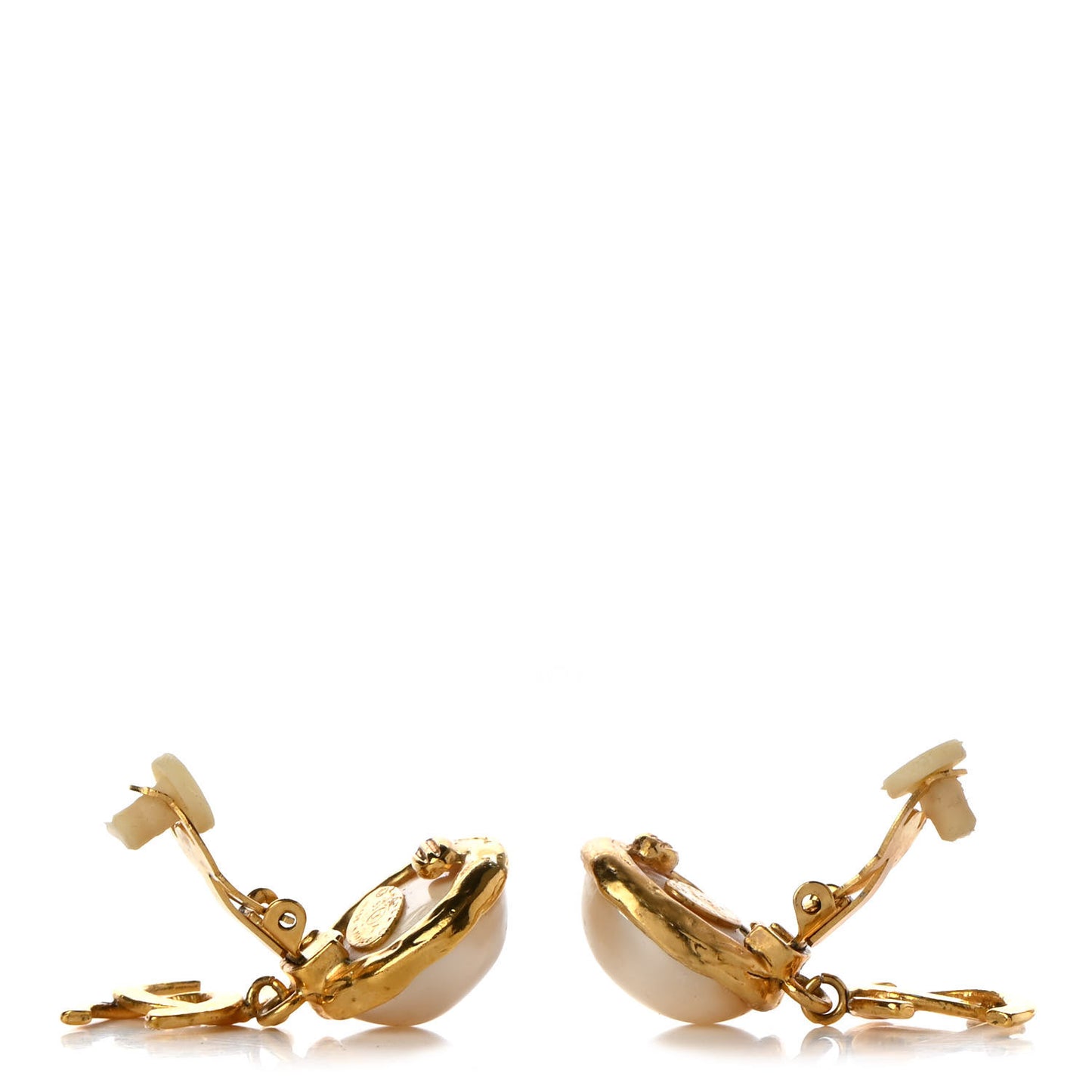 Pearl CC Dangle Clip On Earrings Gold