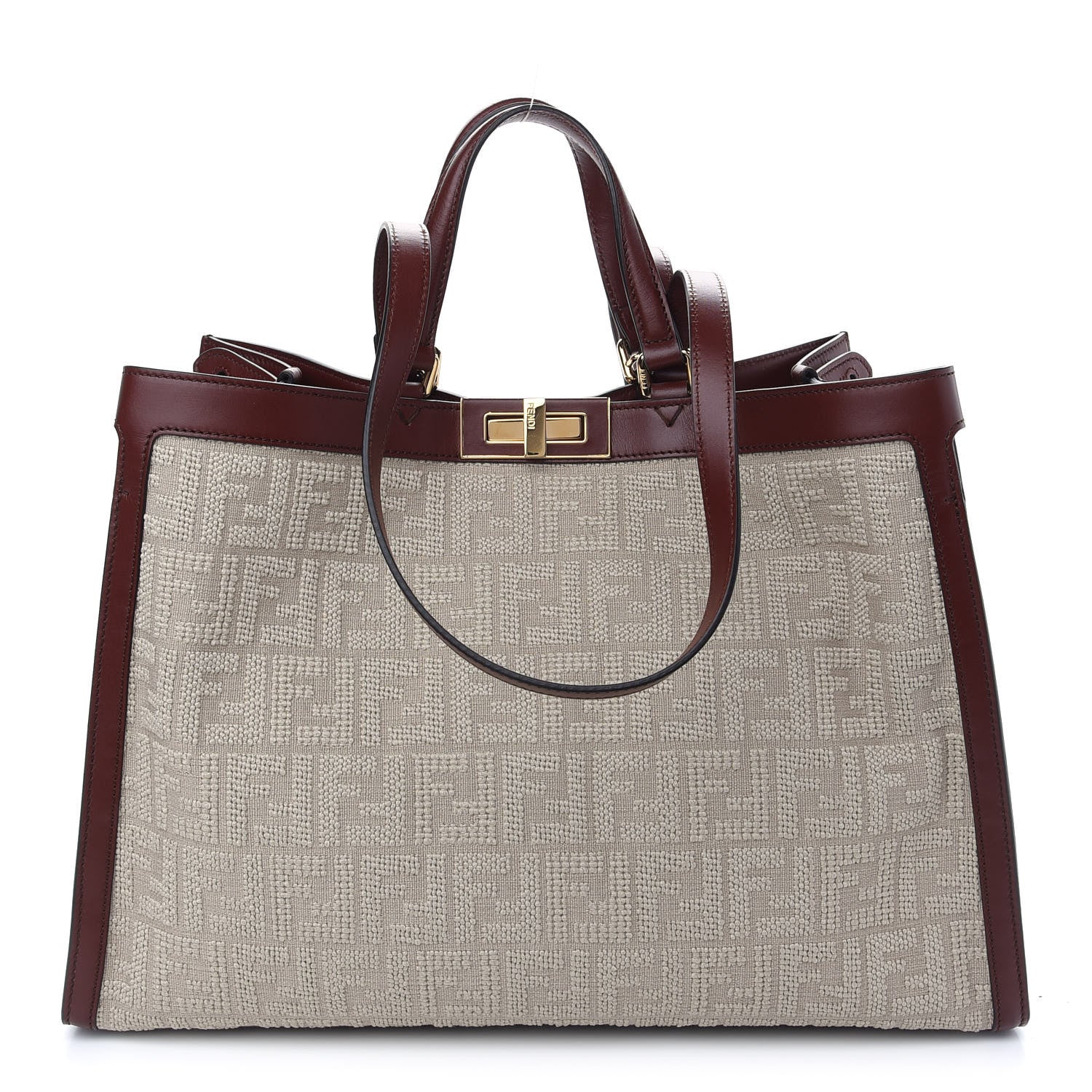 Fendi Sardinian Jacquard Vitello King FF 1974 Embroidered Medium Peekaboo X-Tote Corda Praline 1 of 10
