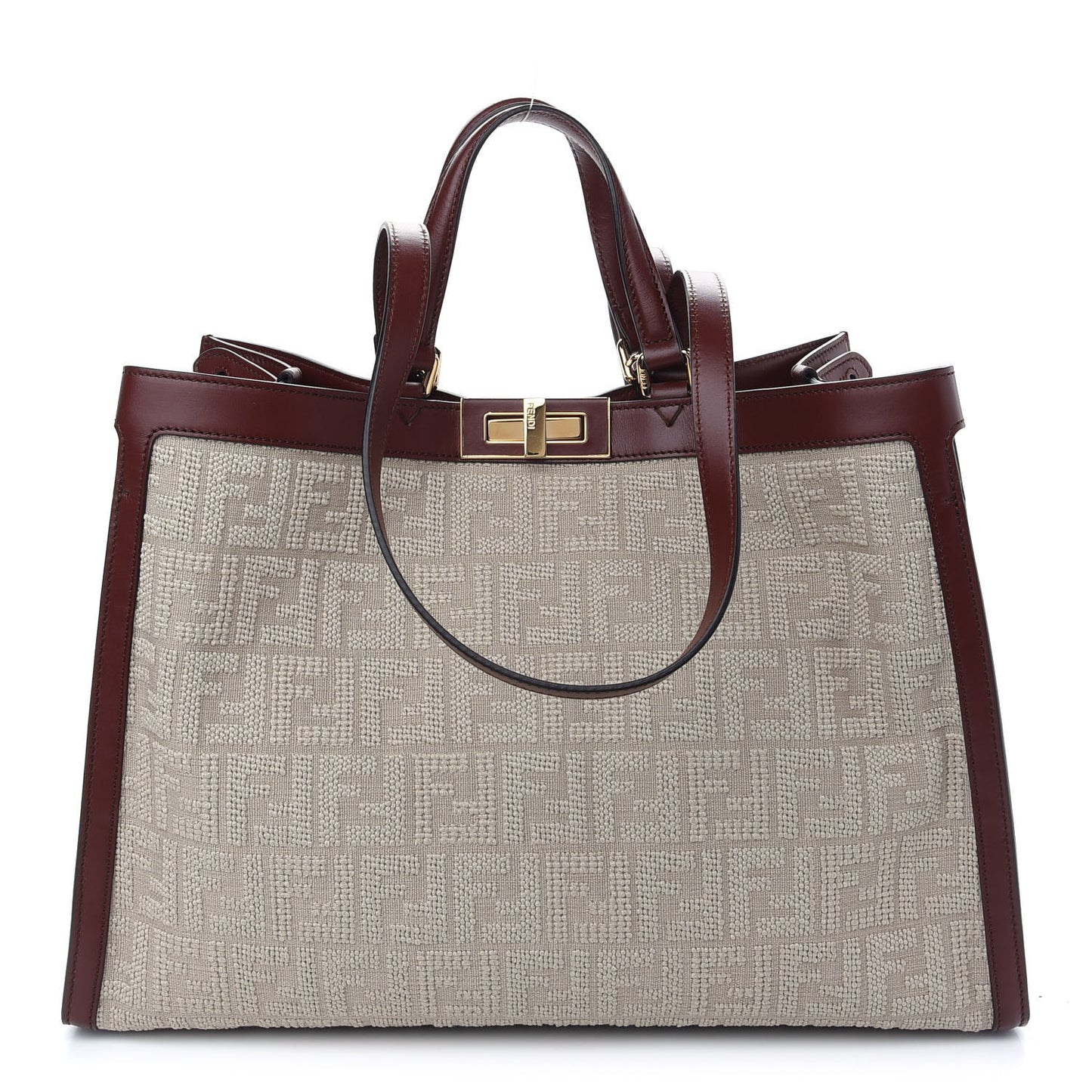 Sardinian Jacquard Vitello King FF 1974 Embroidered Medium Peekaboo X-Tote Corda Praline