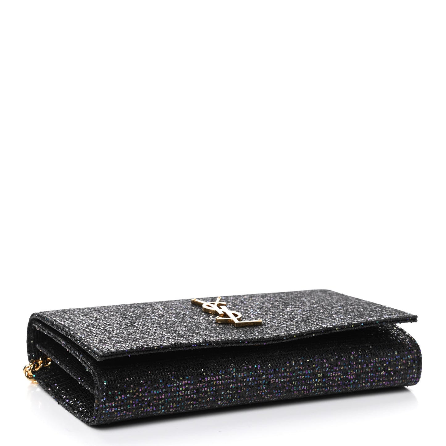 Glitter Classic Monogram Chain Wallet Black Multicolor