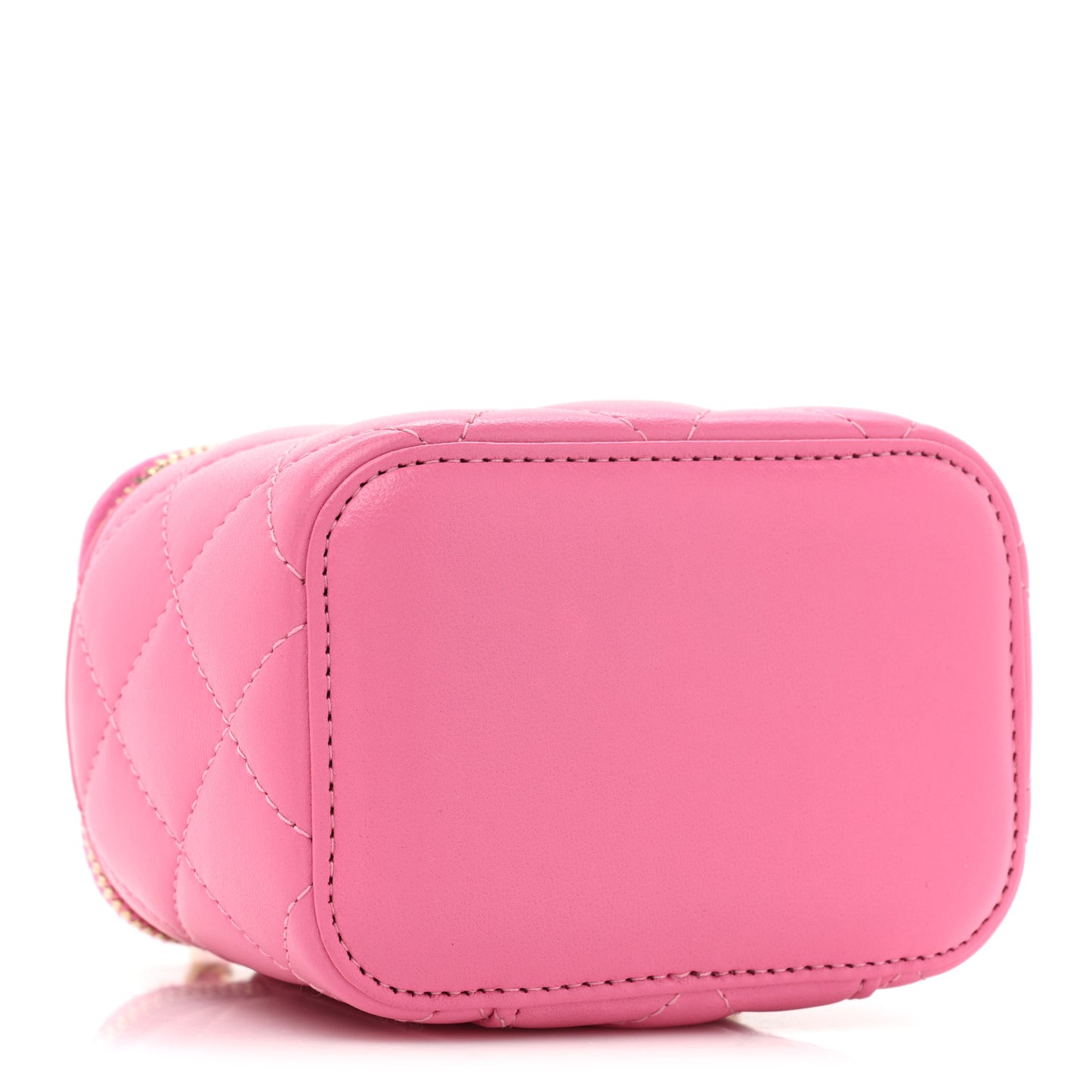 Lambskin Quilted Pearl Crush Mini Vanity Case With Chain Pink