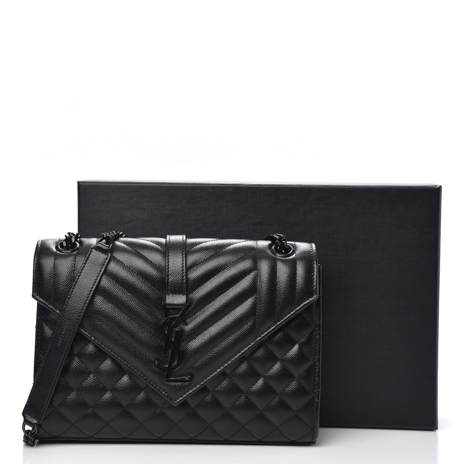 Saint Laurent Grain De Poudre Textured Mixed Matelasse Triquilt Medium Monogram Satchel Black 12 of 12