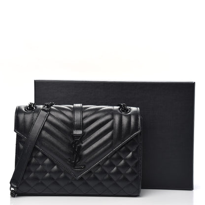 Saint Laurent Grain De Poudre Textured Mixed Matelasse Triquilt Medium Monogram Satchel Black 12 of 12