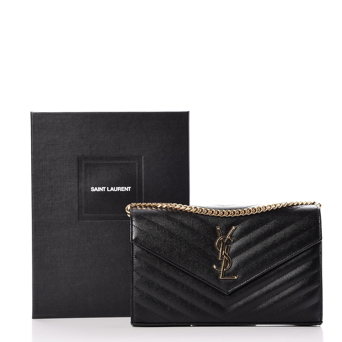 Grain De Poudre Matelasse Chevron Monogram Chain Wallet Black