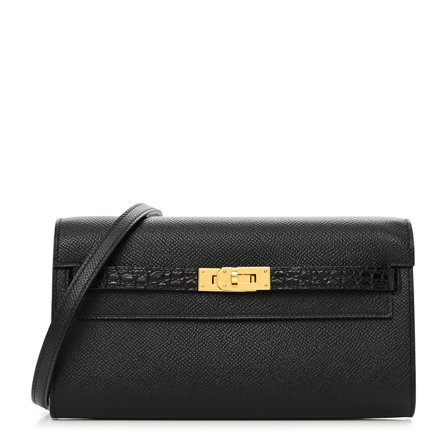 Epsom Shiny Alligator Touch Kelly Wallet To Go Black