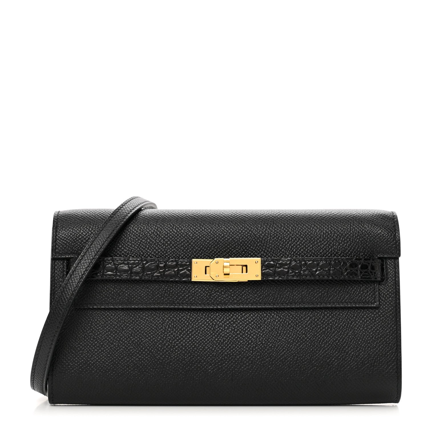 Hermes Epsom Shiny Alligator Touch Kelly Wallet To Go Black 1 of 9