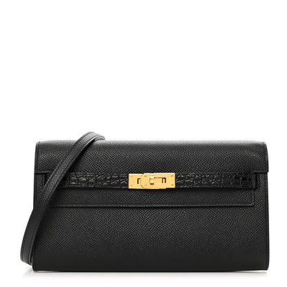 Hermes Epsom Shiny Alligator Touch Kelly Wallet To Go Black 1 of 9