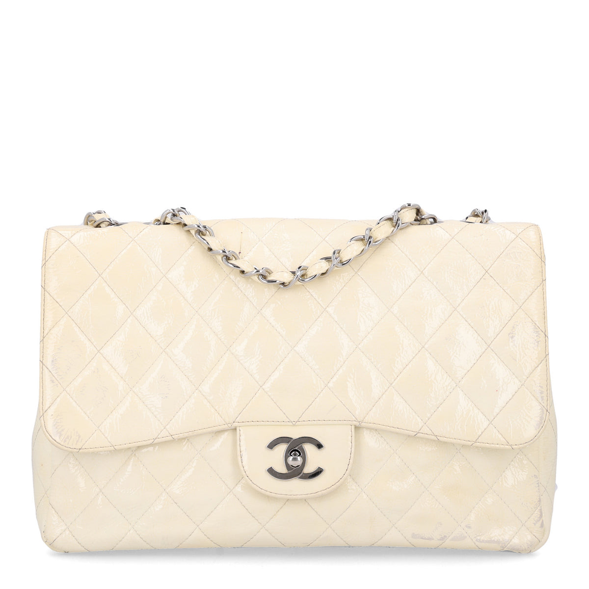 Chanel Distressed Patent Jumbo Single Flap White 1 of 12
